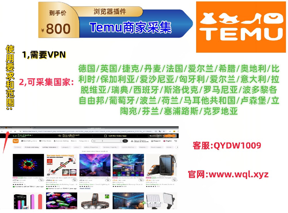 Temu浏览器采集插件,覆盖范围全欧洲国家